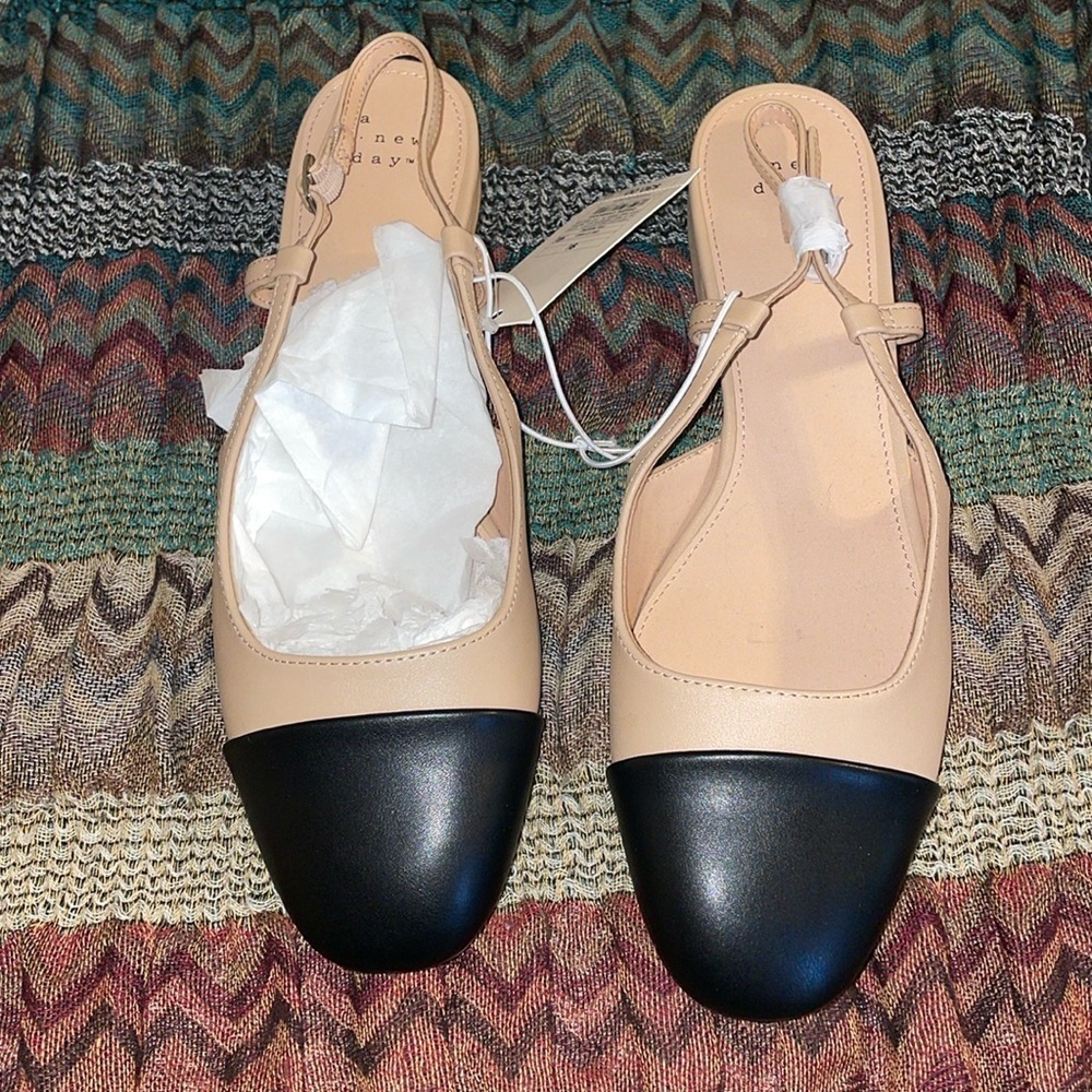A New Day™ Women's shoes 9.5 Maxine Slingback Ballet Flats Black Cream nude NWT
